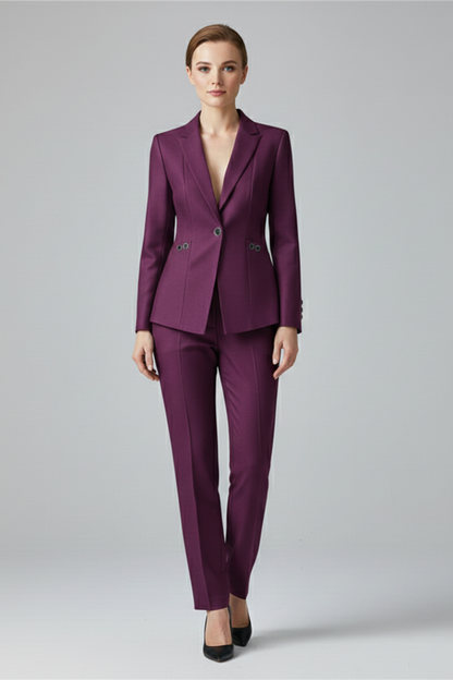 Women's One Button Blazer Straight Trouser Suit