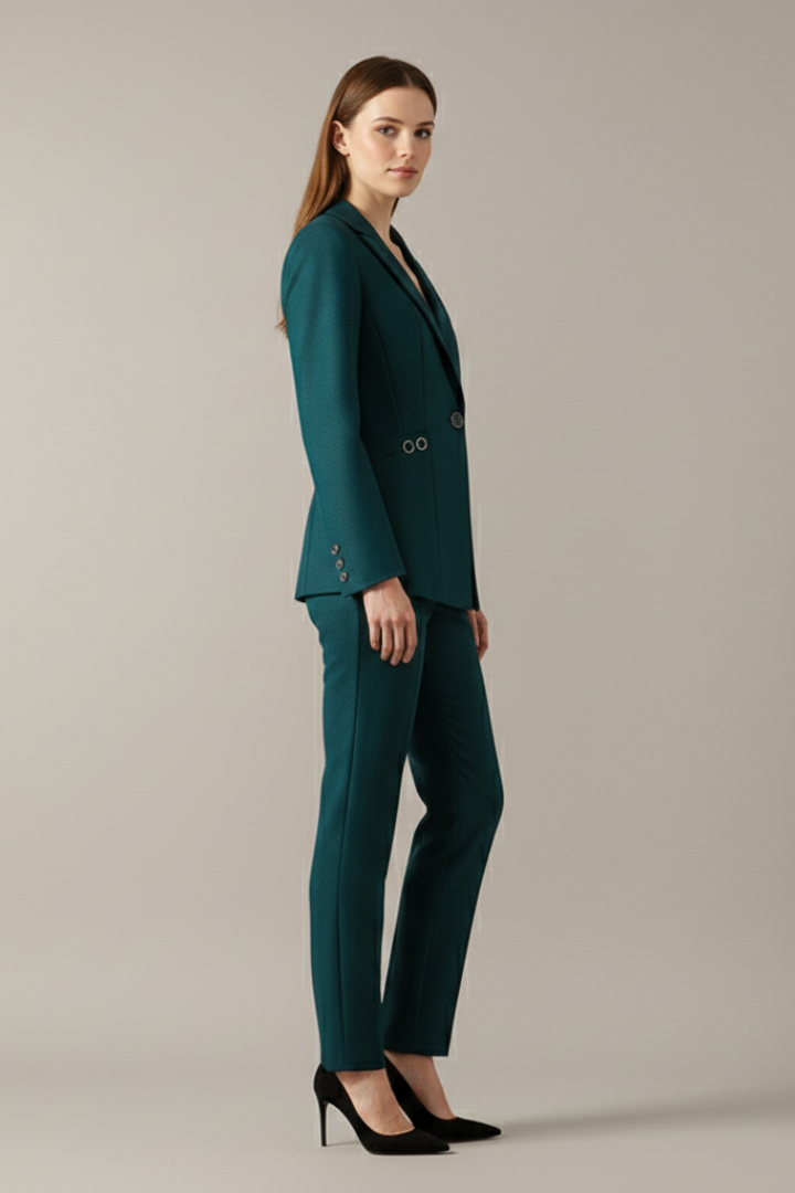 Women's One Button Blazer Straight Trouser Suit