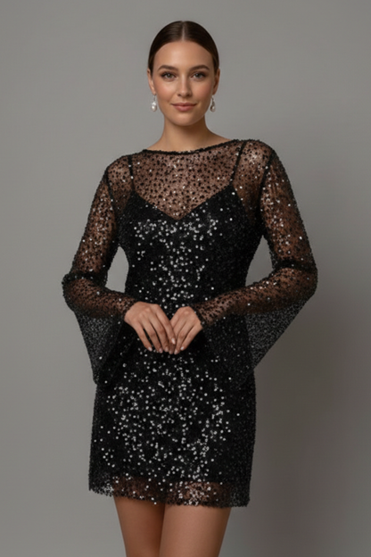 Women's Sleeveless Mesh Overlay Mini Dress