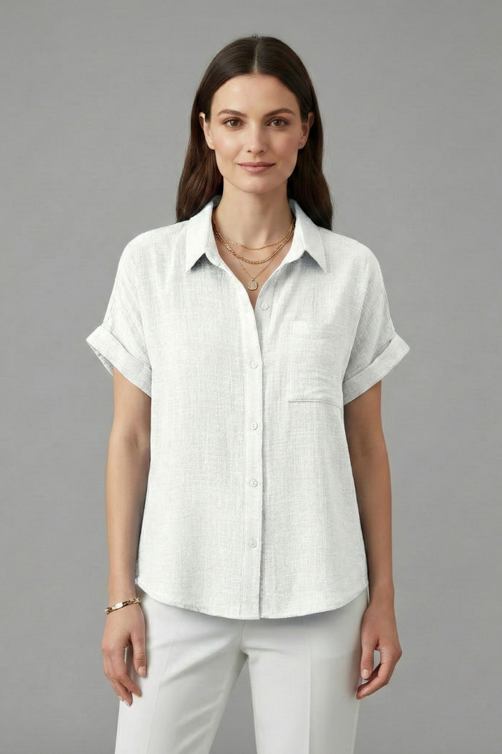Women's Short Sleeve Collared Blouse