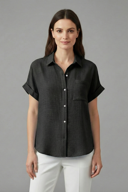 Women's Short Sleeve Collared Blouse