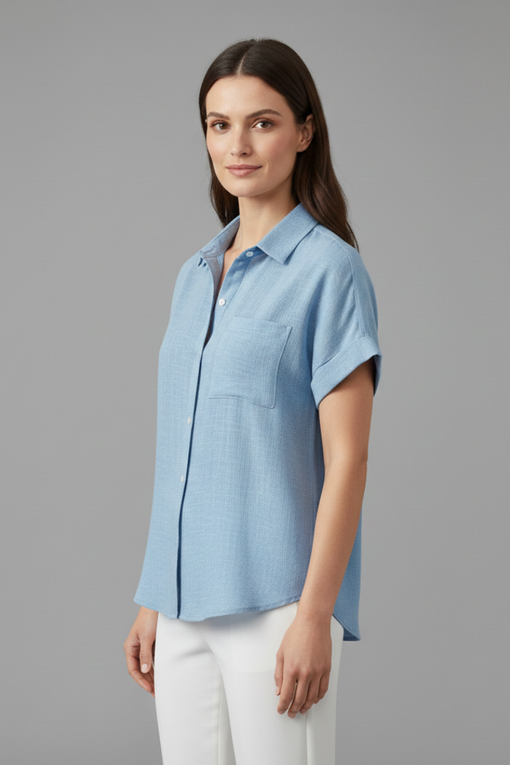 Women's Short Sleeve Collared Blouse