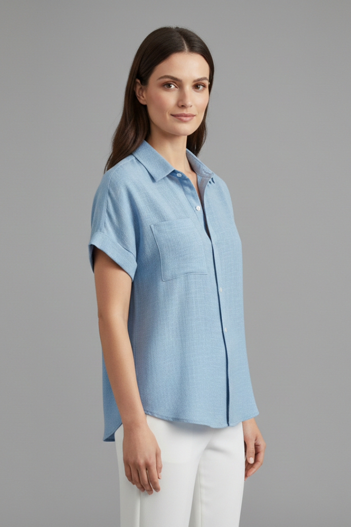 Women's Short Sleeve Collared Blouse