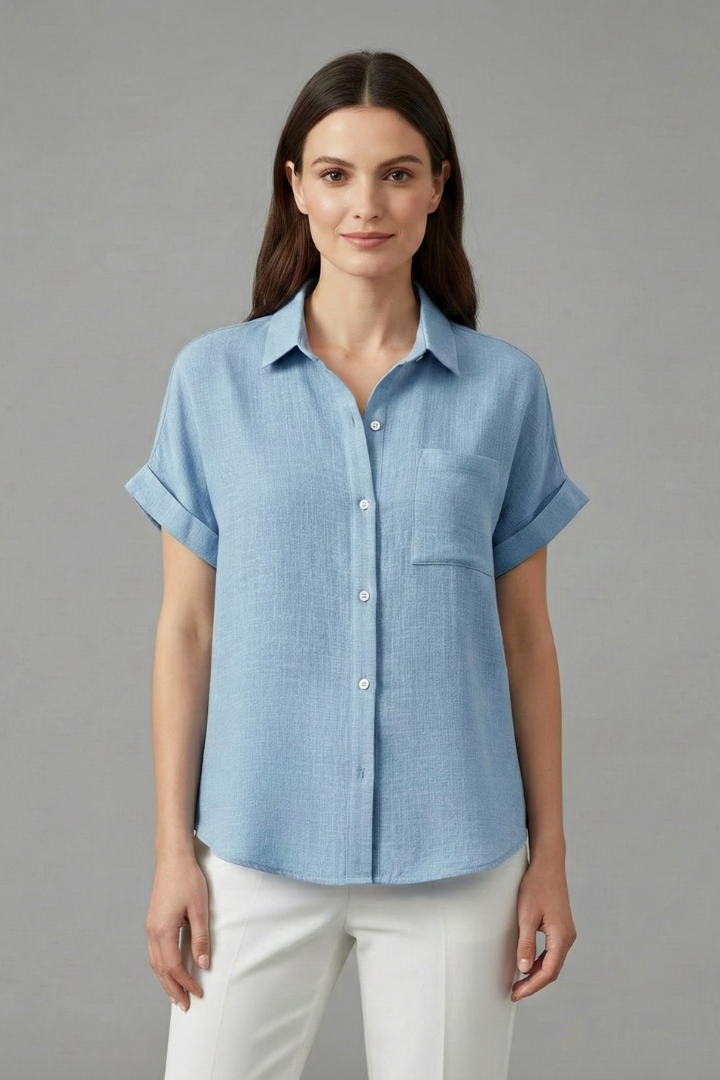 Women's Short Sleeve Collared Blouse