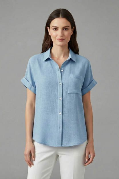 Women's Short Sleeve Collared Blouse
