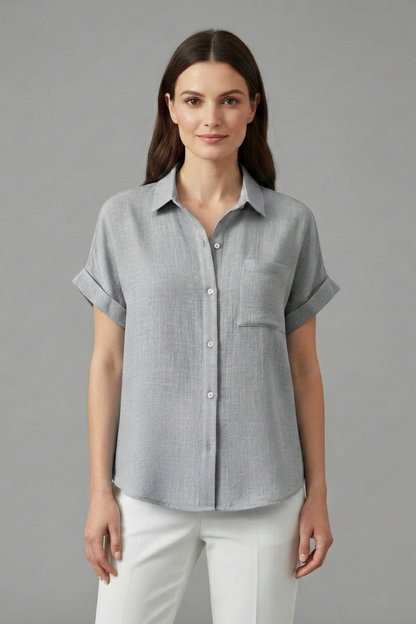 Women's Short Sleeve Collared Blouse