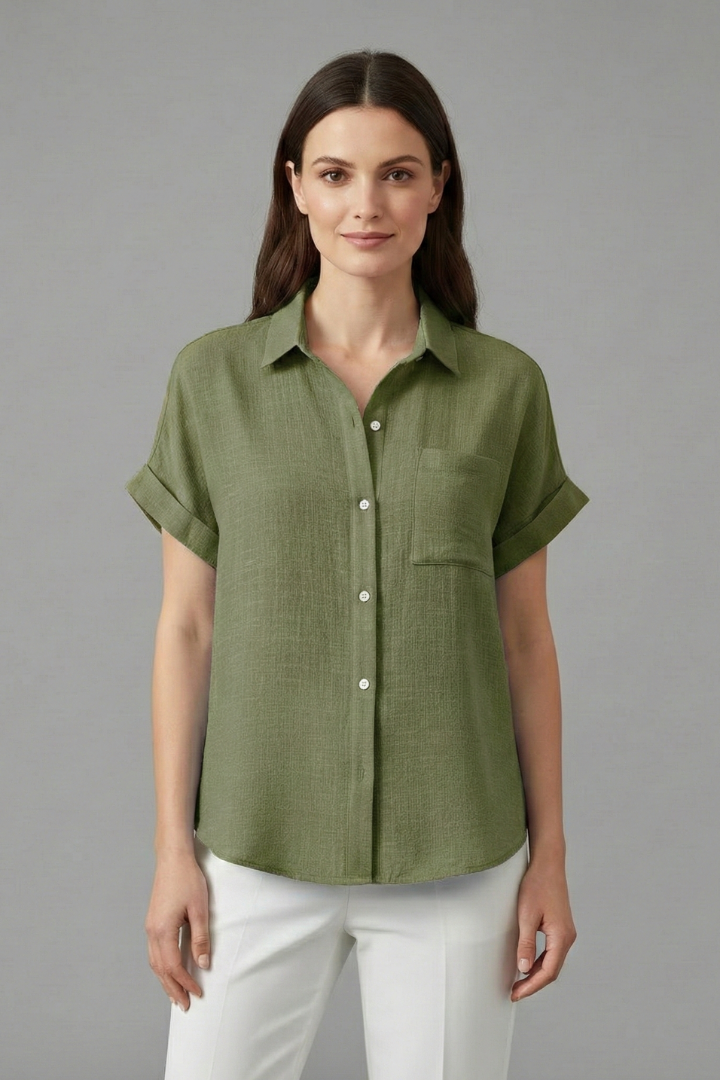 Women's Short Sleeve Collared Blouse