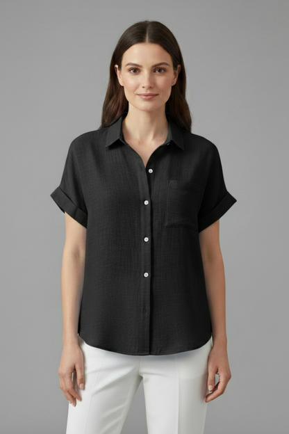 Women's Short Sleeve Collared Blouse