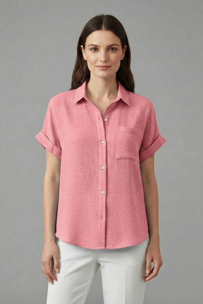 Women's Short Sleeve Collared Blouse