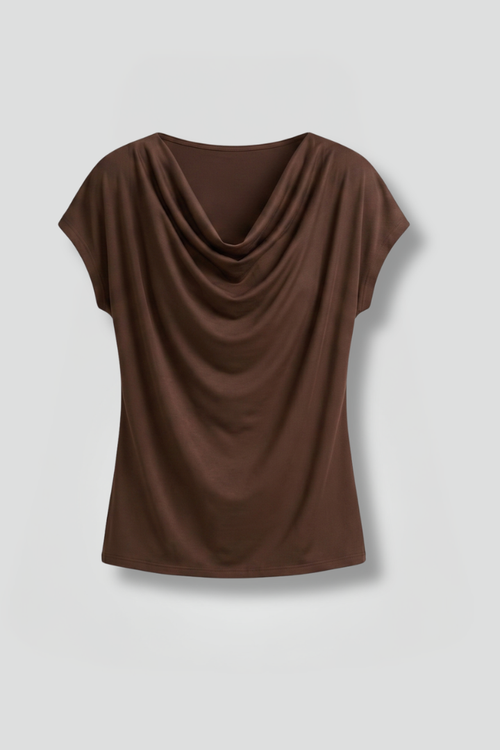 Women's Blouse with Cowl Neck and Draped Front