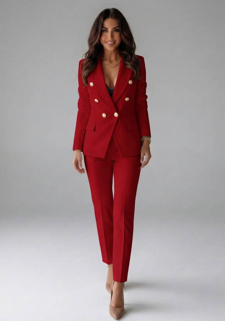 Women's Office Double-Breasted Button Blazer Set