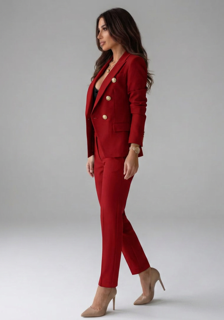 Women's Office Double-Breasted Button Blazer Set