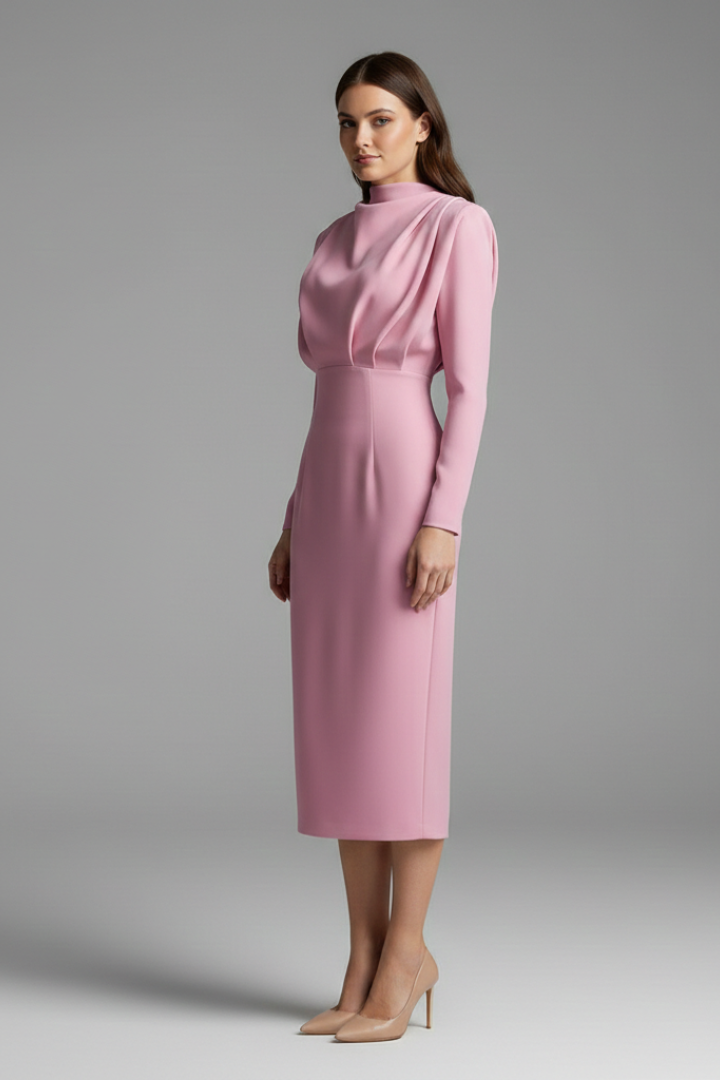 Women's High Neckline Long Sleeve Dress