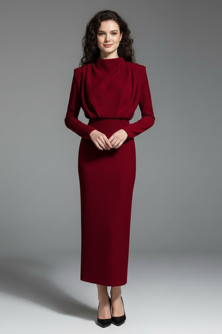 Women's High Neckline Long Sleeve Dress