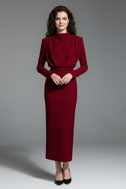 Women's High Neckline Long Sleeve Dress
