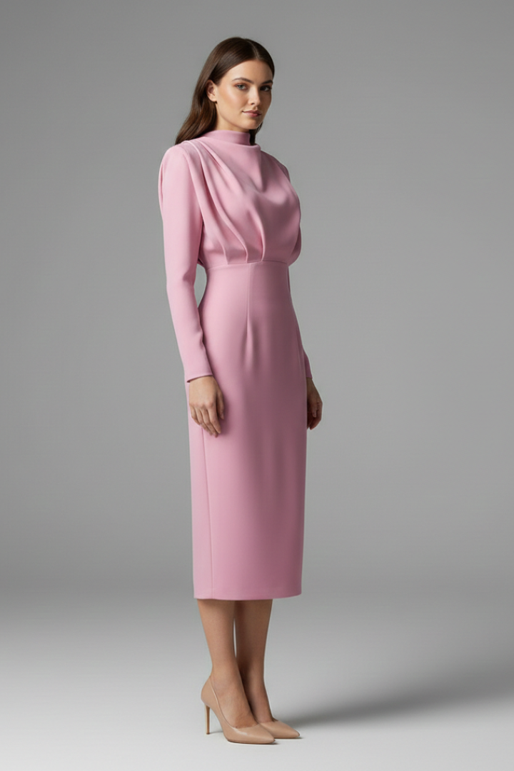 Women's High Neckline Long Sleeve Dress