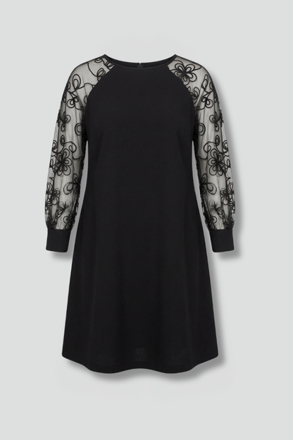 Women’s Dress with Round Neck and Lace Sleeves