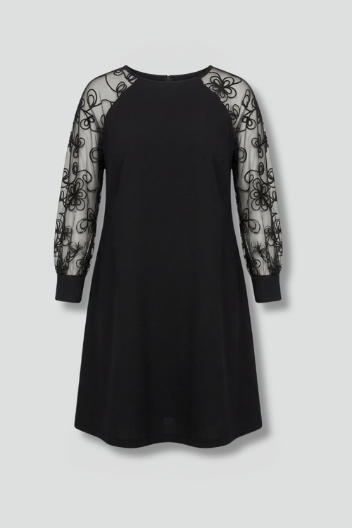 Women’s Dress with Round Neck and Lace Sleeves