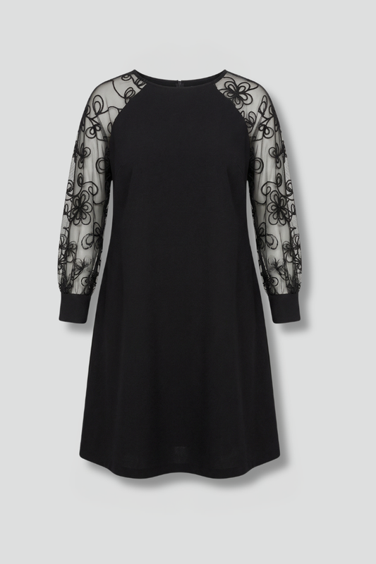 Women’s Dress with Round Neck and Lace Sleeves
