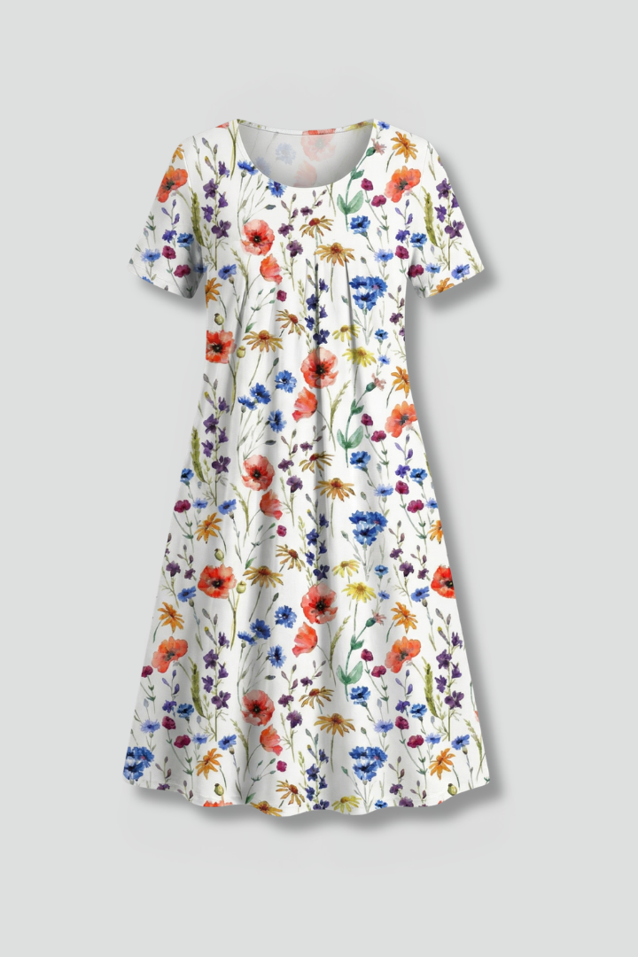 Women’s Dress with Round Neck and Short Sleeves