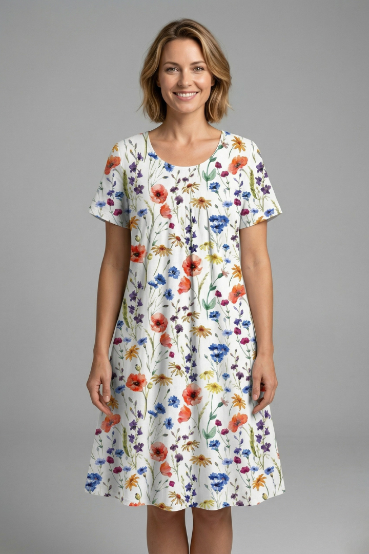 Women’s Dress with Round Neck and Short Sleeves