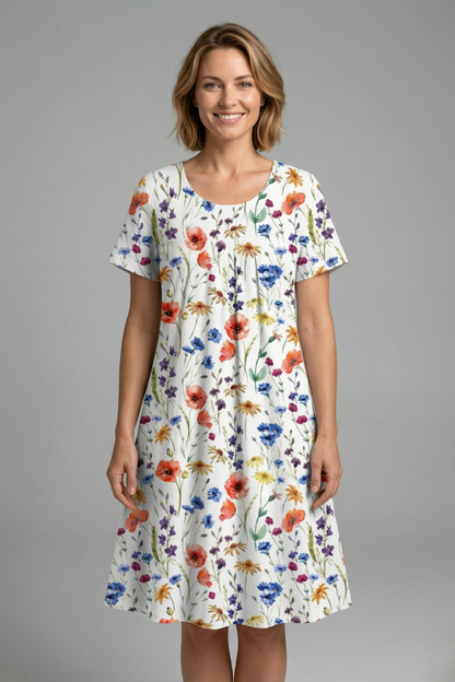 Women’s Dress with Round Neck and Short Sleeves