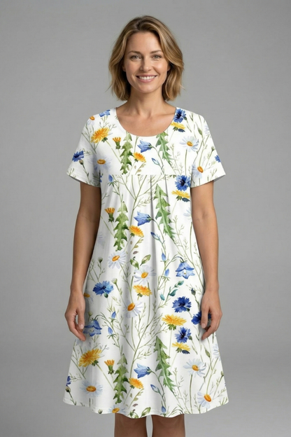 Women’s Dress with Round Neck and Short Sleeves