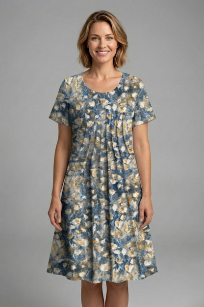 Women’s Dress with Round Neck and Short Sleeves