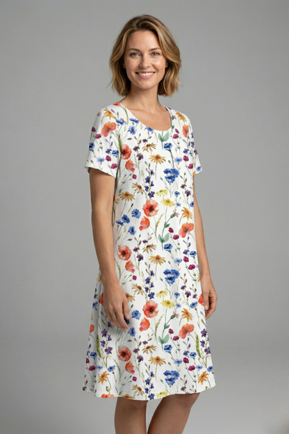 Women’s Dress with Round Neck and Short Sleeves