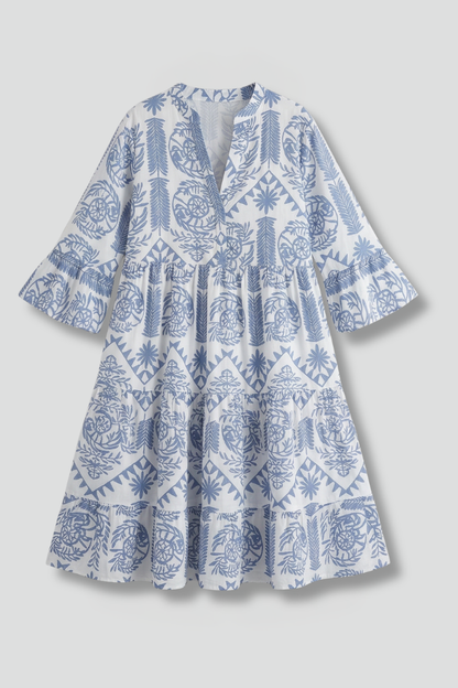 Women’s Dress with Round Neck and Three Quarter Sleeves