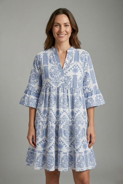 Women’s Dress with Round Neck and Three Quarter Sleeves