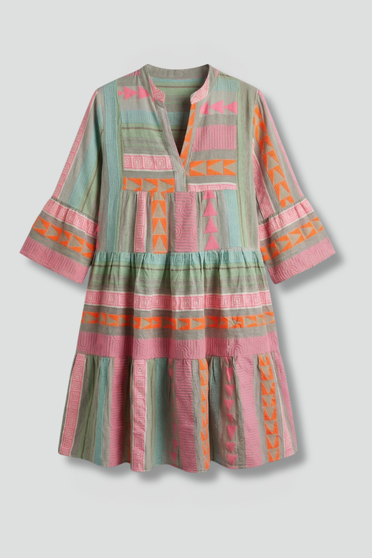 Women’s Dress with Split Neck and Three Quarter Sleeves