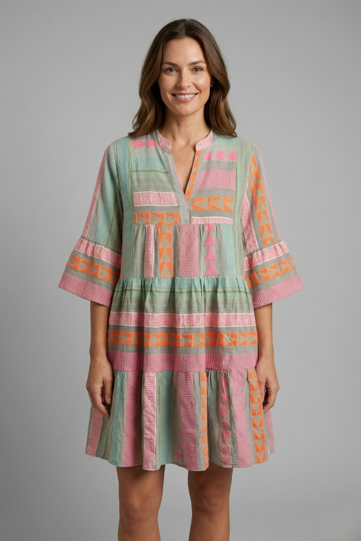 Women’s Dress with Split Neck and Three Quarter Sleeves