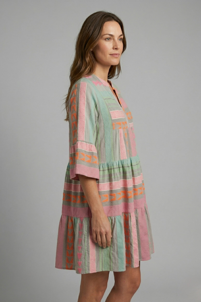 Women’s Dress with Split Neck and Three Quarter Sleeves
