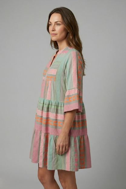 Women’s Dress with Split Neck and Three Quarter Sleeves