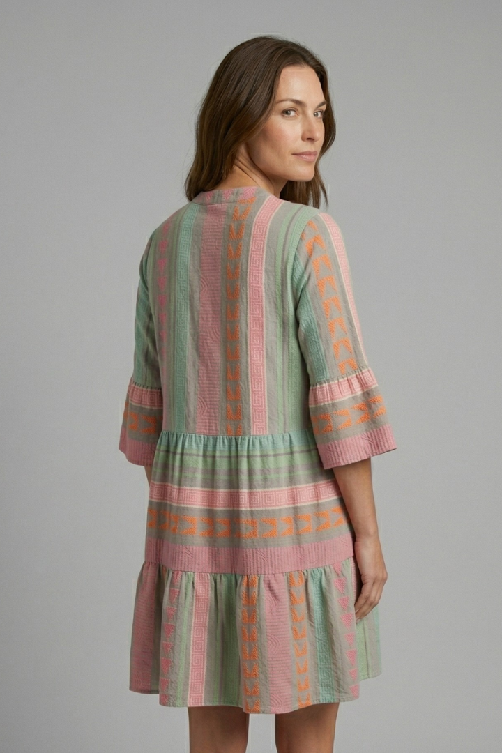 Women’s Dress with Split Neck and Three Quarter Sleeves
