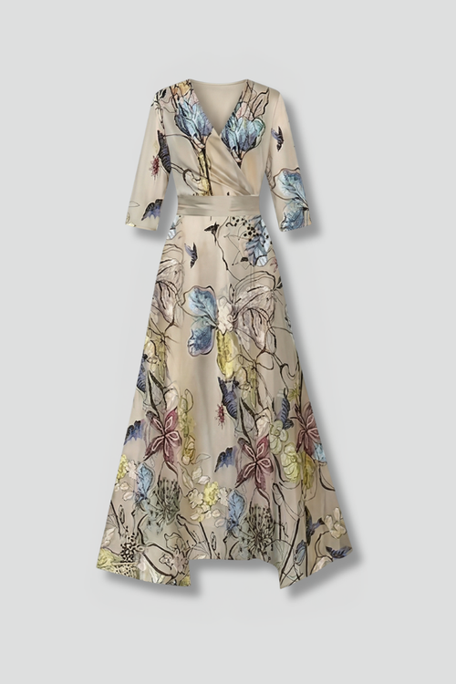 Women’s Dress with V-Neck and Three-Quarter Sleeves
