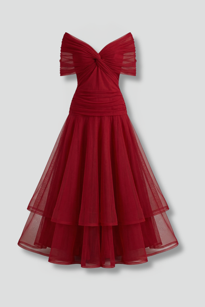 Women’s Dress with V Neck and Draped Bodice