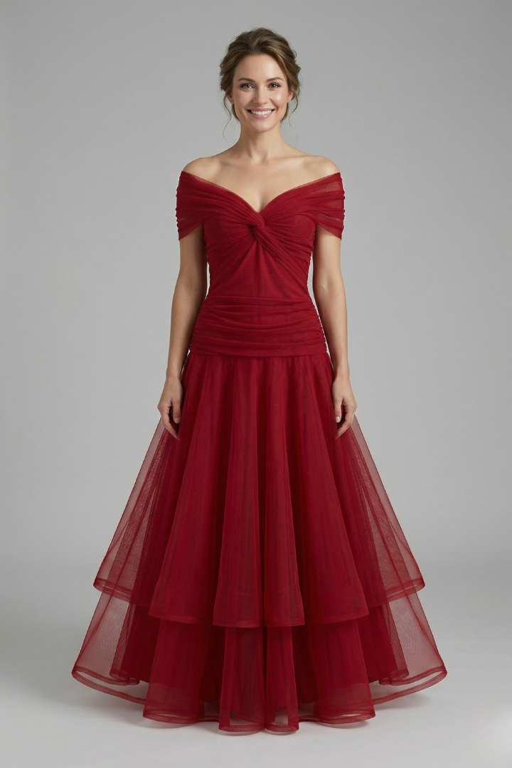 Women’s Dress with V Neck and Draped Bodice