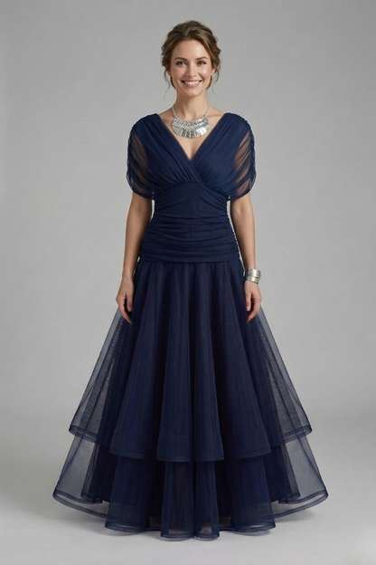 Women’s Dress with V Neck and Draped Bodice