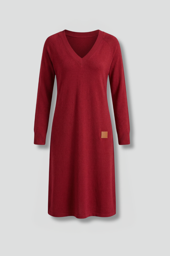 Women’s Dress with V Neck and Long Sleeves