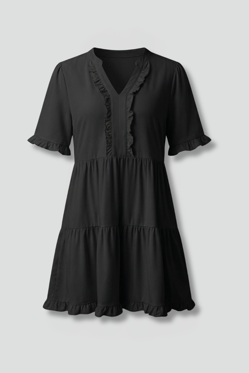 Women’s Dress with V Neck and Ruffle Detail