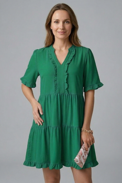 Women’s Dress with V Neck and Ruffle Detail