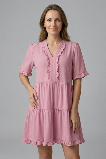 Women’s Dress with V Neck and Ruffle Detail