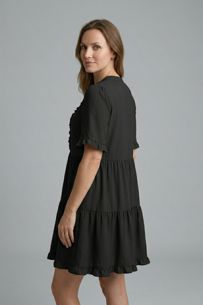 Women’s Dress with V Neck and Ruffle Detail