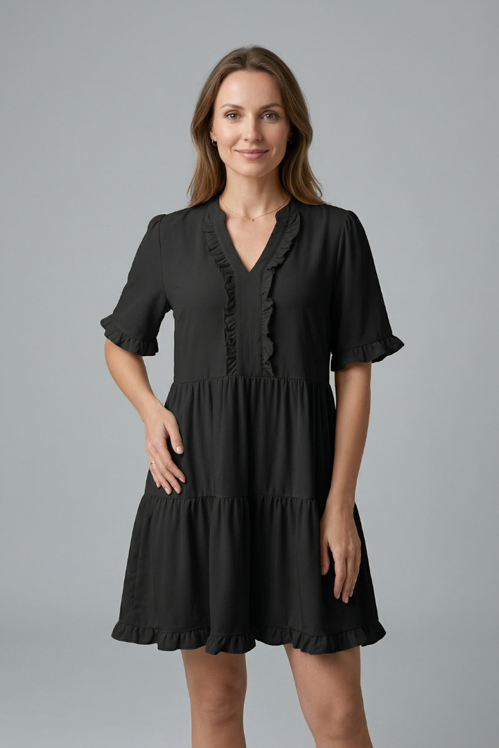 Women’s Dress with V Neck and Ruffle Detail