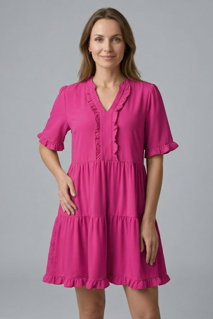 Women’s Dress with V Neck and Ruffle Detail