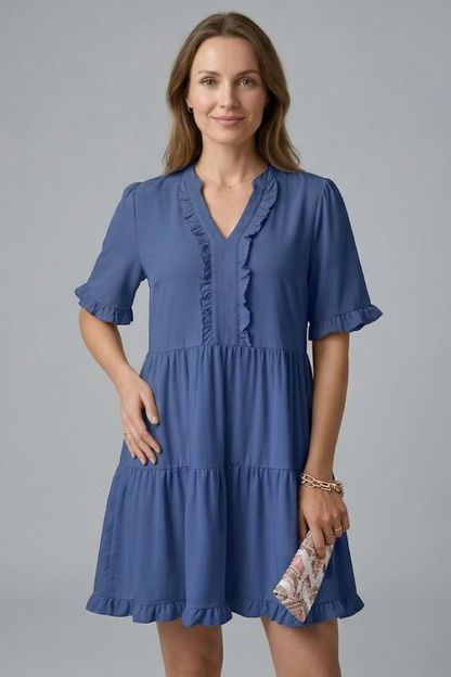 Women’s Dress with V Neck and Ruffle Detail