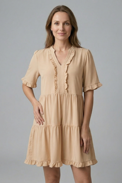 Women’s Dress with V Neck and Ruffle Detail