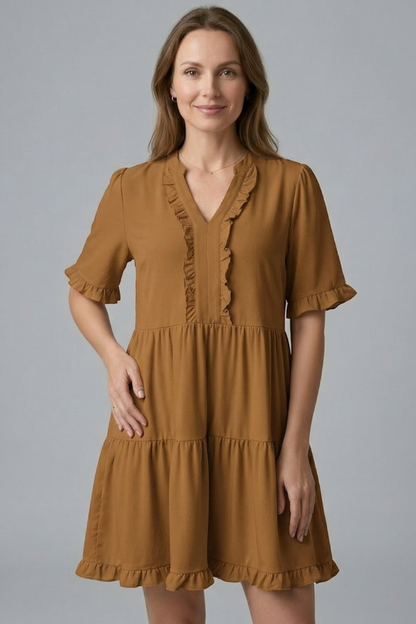 Women’s Dress with V Neck and Ruffle Detail
